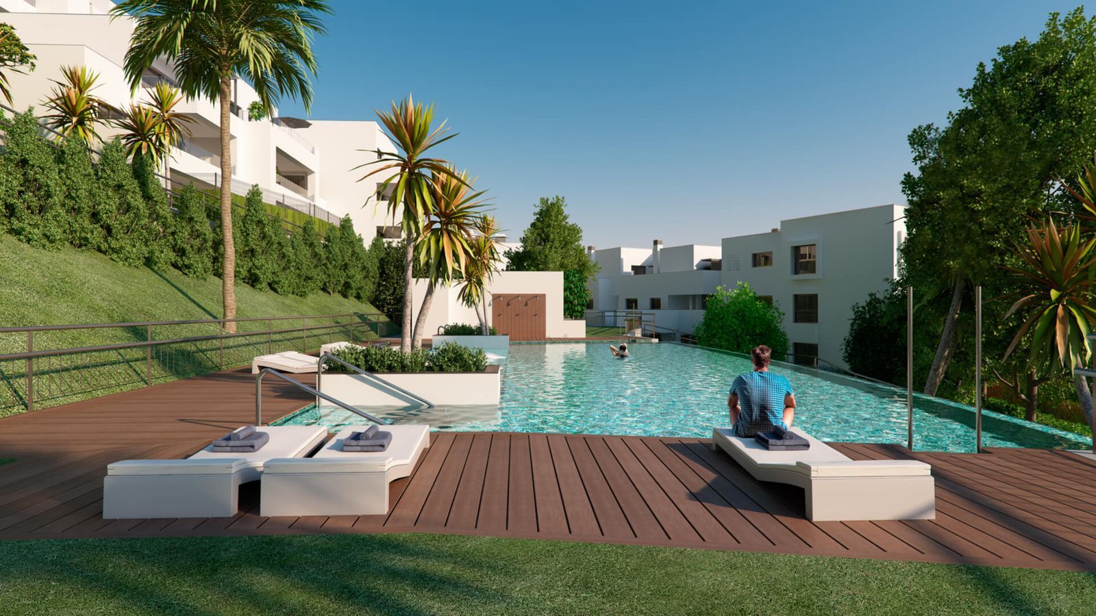Piscina con tumbonas en la terraza en Arrecife, Lanzarote